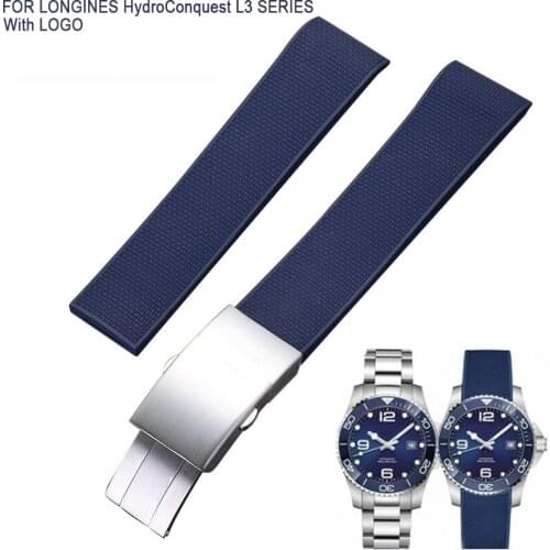 Rubber Watchbands For Longines CONQUEST HYDROCONQUEST L3 21mm Waterproof Strap Watch Accessorie Silicone Watch Bracelet Chain