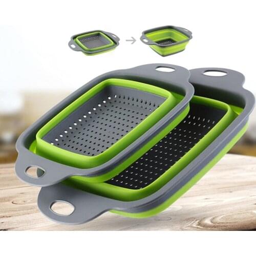 Silicone Foldable Drain Basket Colander Fruit Vegetable Washing Basket Strainer Drainer With Handle Kitchen Storage Tools