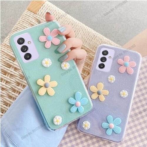 Glitter Daisy Flower Phone Case For Samsung Galaxy S21 S20 Plus Note 20 Ultra A82 M62 F62 A22 A02 A72 A32 Silicone Clear Cover
