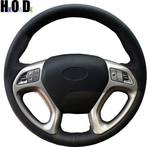Hand-stitched Steering Wheel Cover Black Artificial Leather Car Steering Wheel Cover for Hyundai ix35 Tucson 2011-2015