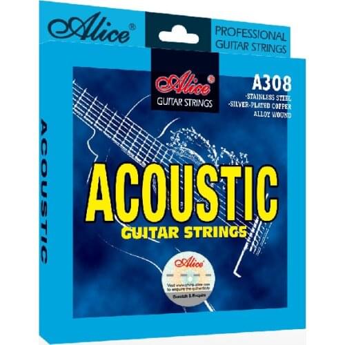 Alice A308 Super Light Silver-Plated Copper Alloy Acoustic Guitar Strings 011-052, Beginner Strings or for women or children