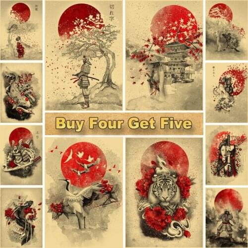 Vintage Japanese Portrait Samurai Posters Wall Art Prints Poster Decoration Living Room Modern Art Art Painting Pictures