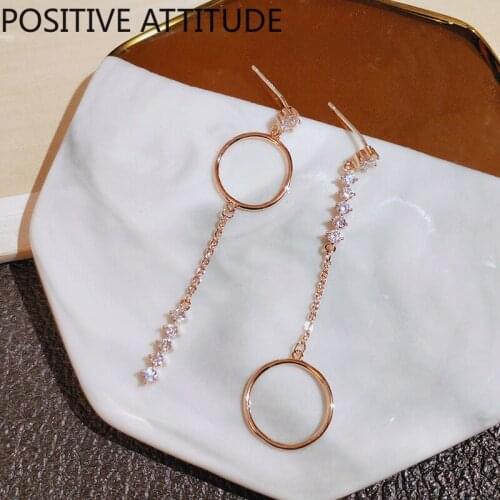 2020 New Round Long Tassel Asymmetric Female CZ Earrings Accessoires Gifts For Women Wedding Banquet Jewelry Gift Jewelry