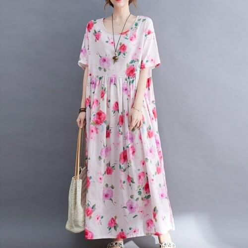 Oversized Dress Thin Soft Cotton Linen Loose Sundress 2021 New Arrival Women Summer Dress Holiday Travel Beach Casual Dress