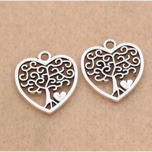 10pcs Tibetan Silver Plated Tree of Life Heart Charms Pendants for Necklace Bracelets Jewelry Making DIY Accessories 15x14mm