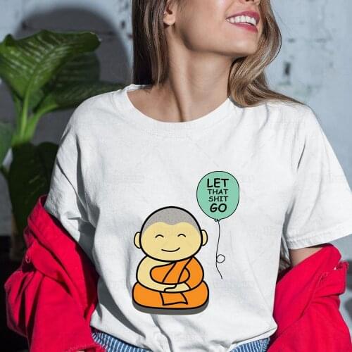 100% Cotton Little Buddhist Funny T Shirt Buddha Let That Shit Go Humor Geek Shirt Aesthetic Summer Top Tees