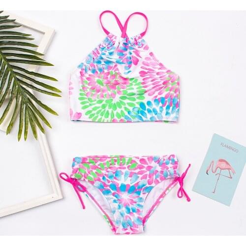 2020 Flower Print Girls Kids Swimwear Swimsuit Summer Children Biquini Infantil Bathing Suit Kids Girls Bikini Set Bathing Suit