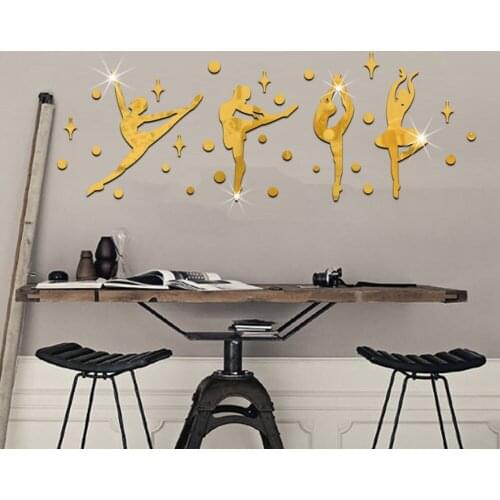 3D Acrylic Mirror Wall Stickers Home Decor Silver Gold Sticker Most Modern Dancer Pattern Decals Living Room Bedroom Decoration