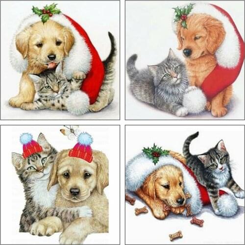 New 5D DIY Full Drill Diamond Painting Cat Diamond Embroidery Dog Mosaic Cross Stitch Animal Christmas Gift Home Decoration