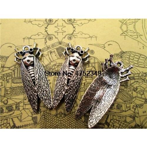8pcs--Cicadas Insect Charms, Antique Tibetan Silver Cicadas Insect Charm Pendants, Bug Charms 16x37mm