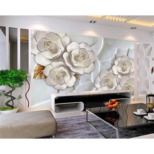 Beibehang papel de parede 3d mural Customized wallpaper Simple embossed white rose flower TV sofa background wall 3D wallpaper