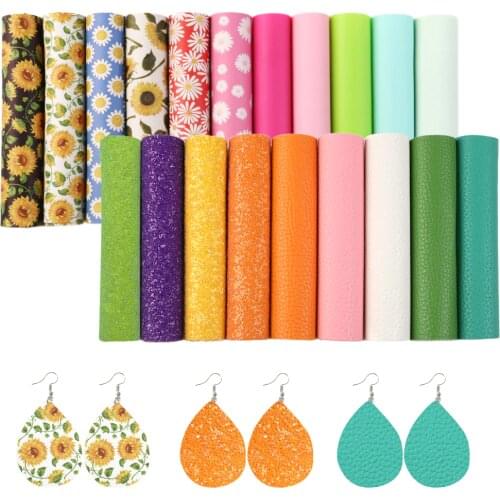 David accessories 20pcs/set A5 15*21cm Daisy Printed Synthetic Leather Set DIY Bow Crafts Faux Leather Fabric Material,1Yc8183