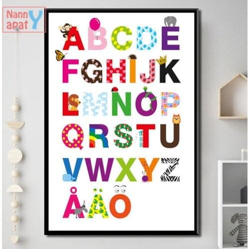 Baby Room Decorative Painting ABCD Learning Alphabet Pictorial Wall Art Canvas Painting Modular Posters And Prints Home Decor