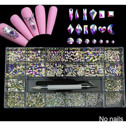 For Clothes Flat Back Mixed DIY Manicure Shiny Multishape With Tweezer Decorations Dotting Pen Nail Art Rhinestones Set Craft