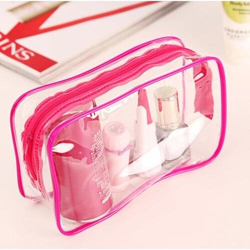 1PC Travel Makeup Cosmetic Bag Clear Transparent Plastic PVC Bags Toiletry Zip Pouch 3 Colors Women Toiletry Bag 15*7*10.5cm