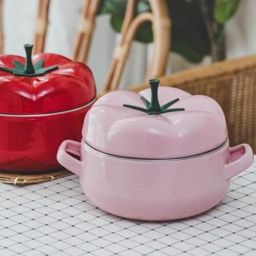 Japanese style porcelain enamel tomato baby food soup pot rice milk porridge health saucepan stewpan
