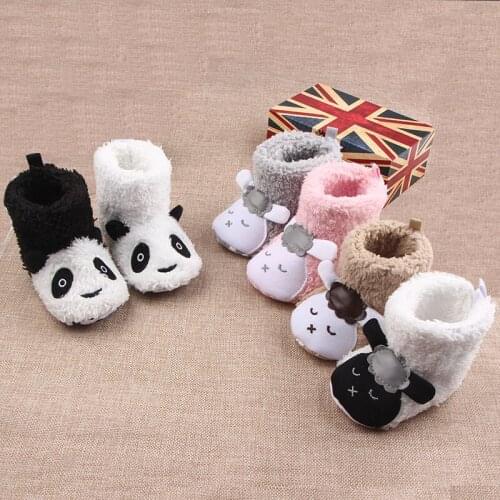 E&Bainel Newborn Baby Girl Boy Shoes Bootie Cartoon Animal Soft Warm Sole Flannel Toddler Baby First Walker Bed Crib Boots Shoes