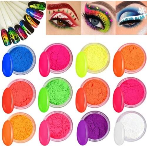12 Colors Fluorescent Powder Pigment Nail Powder, Color Nail Pigments Dust Nail Glitter, Neon Pigment Eyeshadow Powder Makeup
