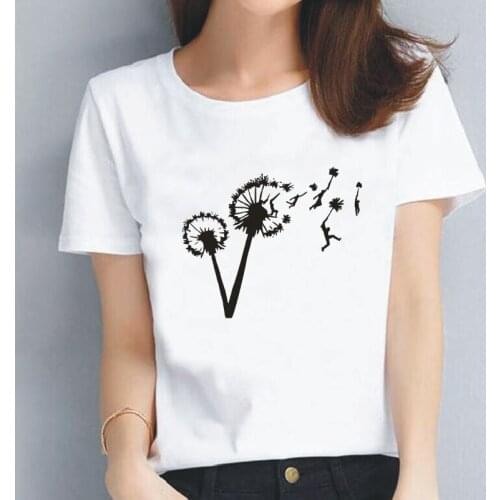 Womens Tshirt Dandelion Free Flying People Graphic Print Tees Casual Harajuku Cotton Tops Summer Plus Size Round Neck T-shirts