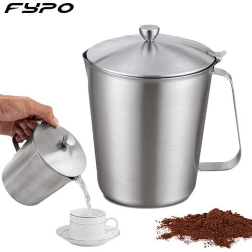 Fypo Milk frothing jug with lid Stainless steel Coffee Cups Espresso Coffee Pitcher Barista Craft Coffee Latte Milk Frothing Jug