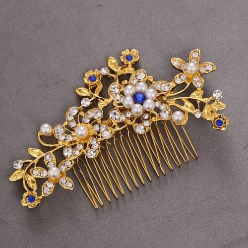 Hair Comb Classic Popular Hair Crystal Comb Bride Handmade Pearl Beaded Headdress Wedding Dress Accessories Bride Jewelry Golden