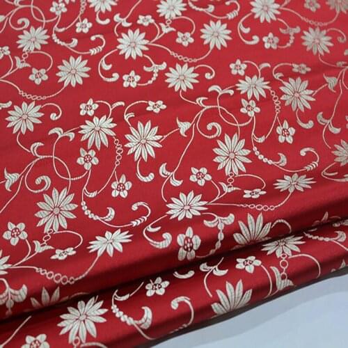 HLQON brocade yarn dyed red fabric patchwork felt tissue telas bed sheet cheongsam dress children coat cloth 75cm width