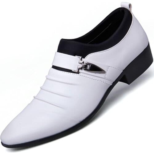 Idopy Fashion British Men`s Business Slip On Leather Shoes Soft Office Wedding Pointed Toe Rubber Formal Dress Shoes For Male