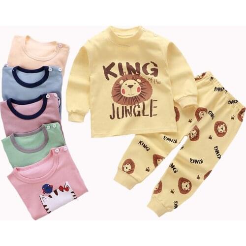 Spring Autumn Boys Clothing set Pure Cotton Cartoon Lion Giraffe Elephant Suit For Boy And Girl Kids Comfortable Home Outfits