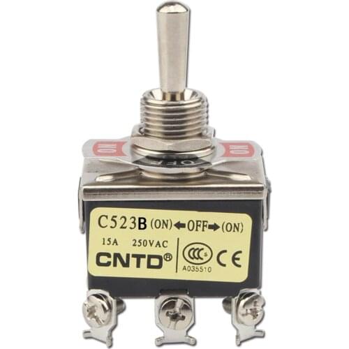 CNTD 15A250V ON/OFF/ON Rocker Toggle Switch Give Waterproof and Dustproof Prevent Oil Protection Cover Mounting Holes 12mm C523B