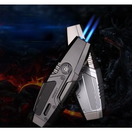 Metal Windproof Butane Lighter Turbo Jet Spray Gun Dual Flame Kitchen Torch Outdoor BBQ Cigar Cigarette Lighters Gift for Men