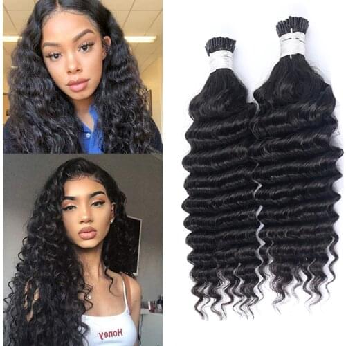 Deep Wave I Tip Hair Extensions Microlinks For Black Women Brazilian Virgin Hair Bulk Curly I Tip Hair Extensions 100% Remy Hair