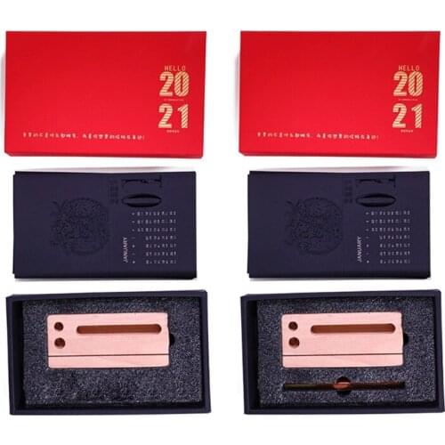 Chinese New Year 3D 2021 Desk Calendar Engraving Crafts Writing Pen Wooden Base Decoration