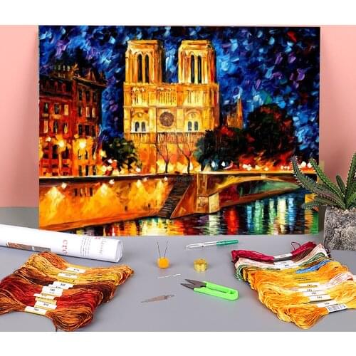 Notre Dame De Paris Printed Fabric 11CT Cross-Stitch DIY Embroidery Complete Kit DMC Threads Craft Hobby Sewing Different
