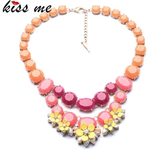 New Styles Statement Fashion Elegant Resin Square Chain Flowers Pendant Necklaces &Pendant 2017