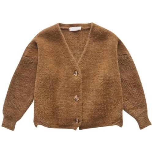 2021 Autumn Childrens Clothes Girls Sweaters Solid Long Sleeve Thick Girl Knitted Cardigan Sweater For Girls Kids Vneck Sweater