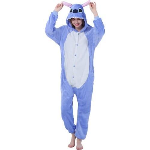 Kigurumi Stitch Pajama Adult Animal Onesie Women Men Couple Anime Winter Pajamas Suit Sleepwear Flannel Pijamas