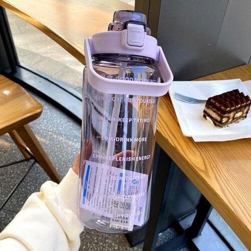 2L Cute Water Bottle With Straw Sports Bottles Hiking Camping Plastic BPA Free Protein Shaker Botella De Agua Garrafa Drinkware