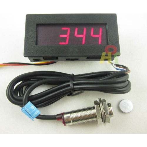 Tachometer RPM Speed 5-9999RPM. Digital LED Tacho Gauge Meter + Hall Proximity Switch Sensor + Magnet Red