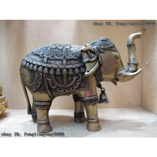 13 inch Chinese Palace Pure Copper Bronze Lucky Auspicious peace Elephant Statue