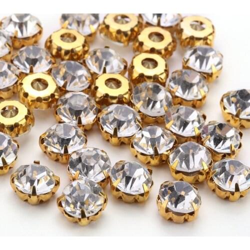Multi Sizes Crystal Acrylic Sew On Rhinestones with Silver/Gold Claw Flatback Sewing beads For Wedding Dress DIY Crafts