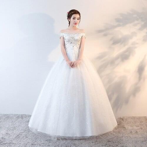 Wedding Dress New Crystal Flowers Embroidery Off The Shoulder Short Sleeves Floor-Length Plus Size Wedding Gowns For Women G099