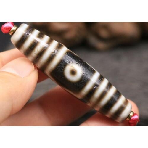 Unique Pattern Tibetan Old Oily Agate 3 eye 8 Lines Black&white Wealth dZi Bead 60mm Talisman