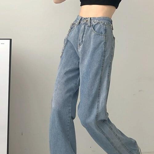 Vintage Jean Boyfriend Femme 2021 Autumn Fashion High Waist Straight Blue Pants Baggy Casual Wide Leg Ladies Denim Trouser