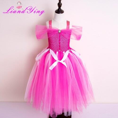 Hot Girls Pink Tutu Dress Kids Crochet Tulle Dress Long Ball Gown Children Birthday Party Costume Princess Dress
