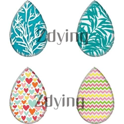 Zdying 10pcs Green Plants Geometry Heart Flowers Image Water Tear Drop Glass Photo Cabochon Demo Flat Back DIY Jewelry Findings