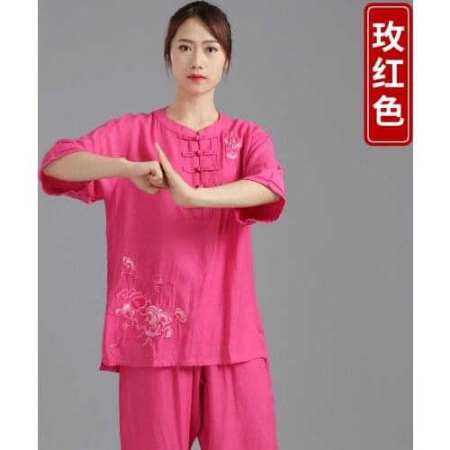 Women Yoga Tai Chi Kungfu Uniform Linen Embroid Loose Sweatshirt+pant Jogger outfit Casual Meditation Martial Art Set Sportswear