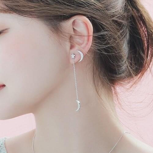 New Hot Fashion 925 Sterling Silver Crystal Star moon Earrings for Women Girls Gift Fashion Statement Jewelry korean earrings