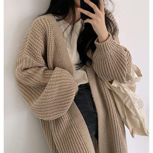 Cardigan for Women Casual Long Sleeve Loose Knitted Sweater Coat Korean Fashion Oversized Cardigan Tops Solid Vintage Clothing
