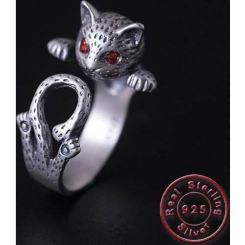 Amxiu Vintage Antique Silver Ring Handmade Retro Leopard Ring 925 Sterling Silver Jewelry Adjustable Open Rings For Women Bijoux