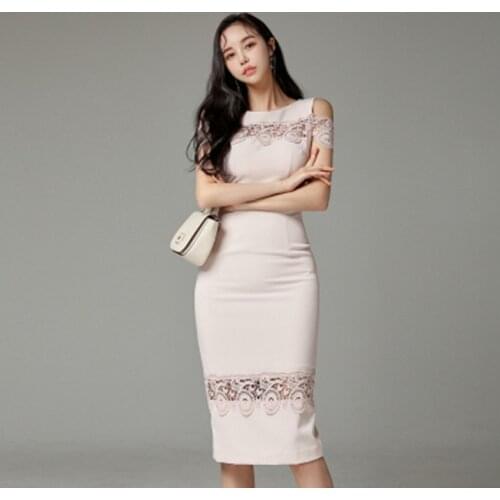 2021 New arrival Summer Luxury Runway Women Dresses Korean Version Round Collar Slim Lace Patchwork Dress